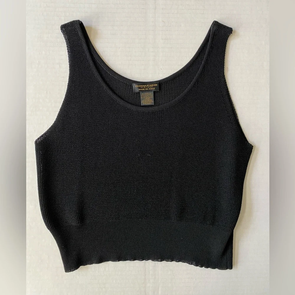 VTG Donna Karan New York Black Knit Cropped Vest Top Size M - Picture 1 of 9